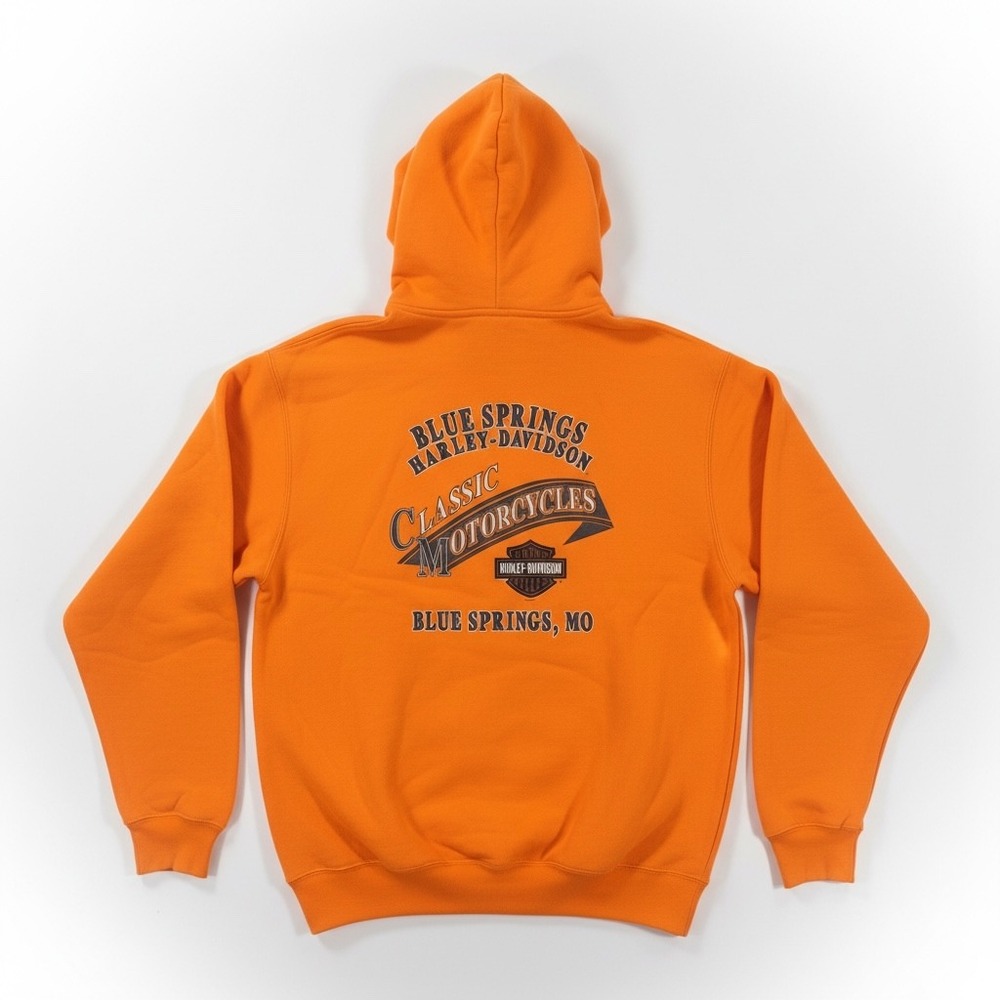 Harley Davidson Hoodie Mens 2XL Orange Blue Springs MO Pullover 2009